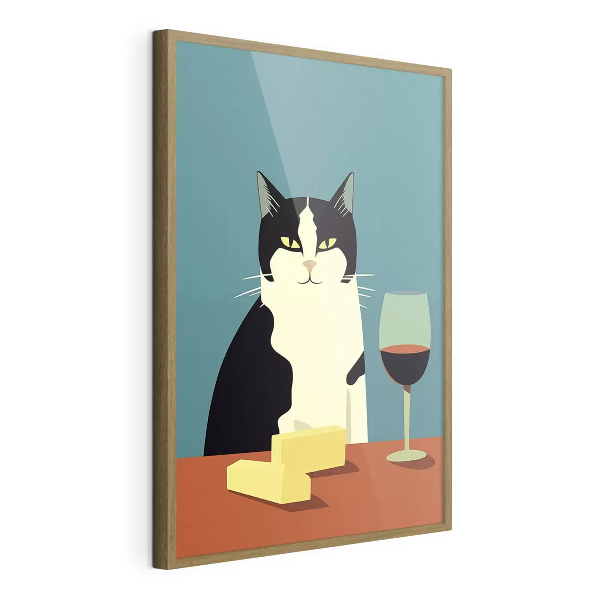 Poster Gatto con vino e formaggio f45801