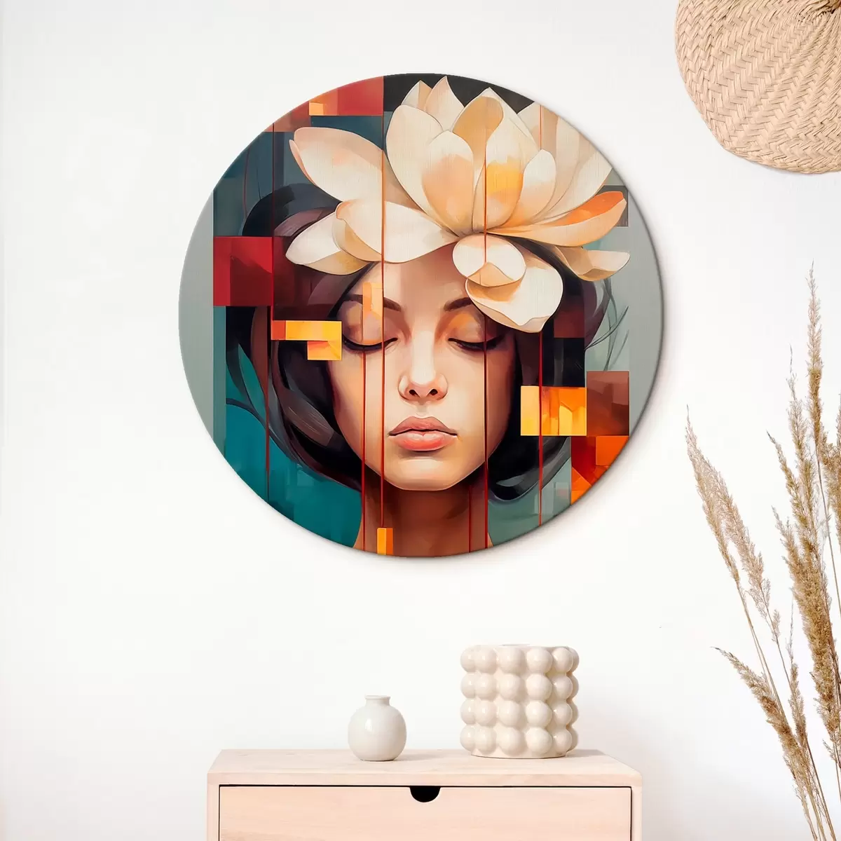 Quadri rotondi Donna con un fiore r45796