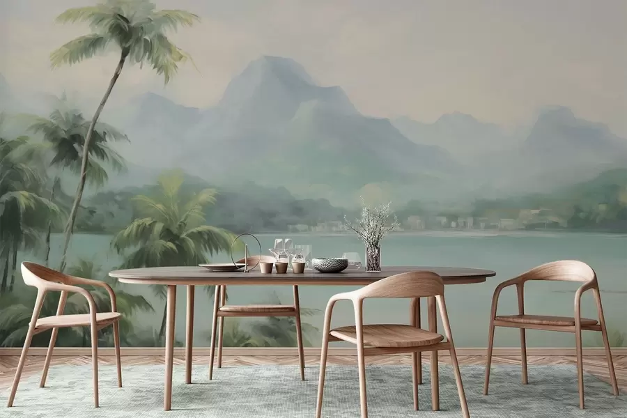 Carta da parati nature Palme sullo sfondo delle montagne 