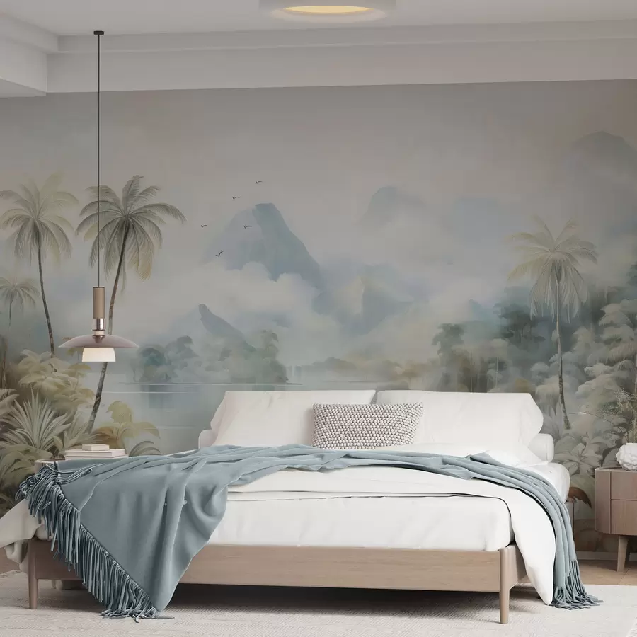 Carta da parati nature Fiume nella giungla vicino alle montagne 