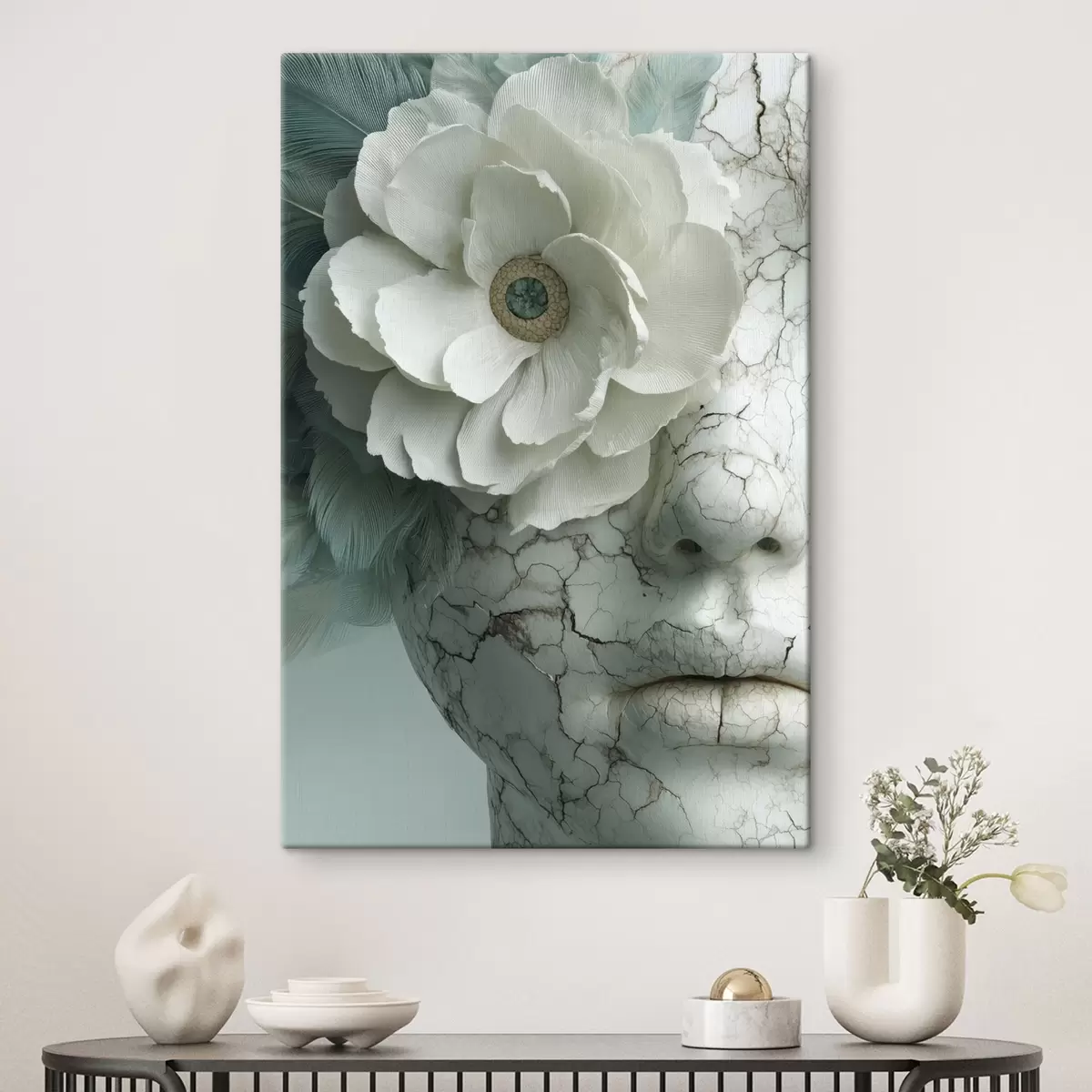 carta da parati faccia di marmo di una ragazza con un fiore nr. s45709