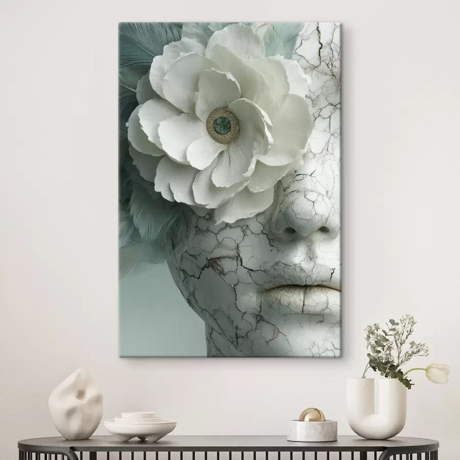 carta da parati faccia di marmo di una ragazza con un fiore nr. s45709