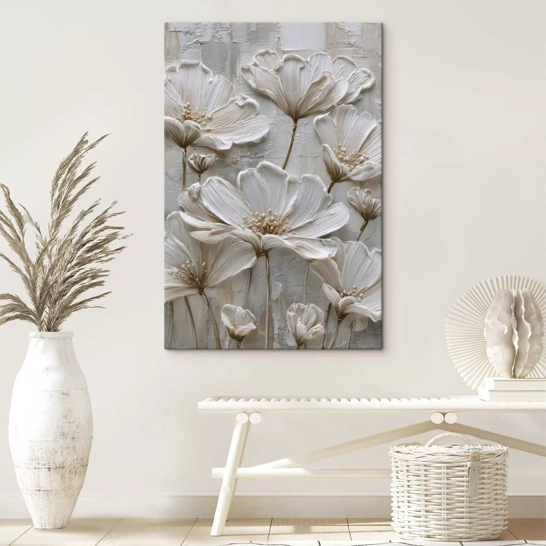 carta da parati fiori color crema con effetto impasto nr. s45713