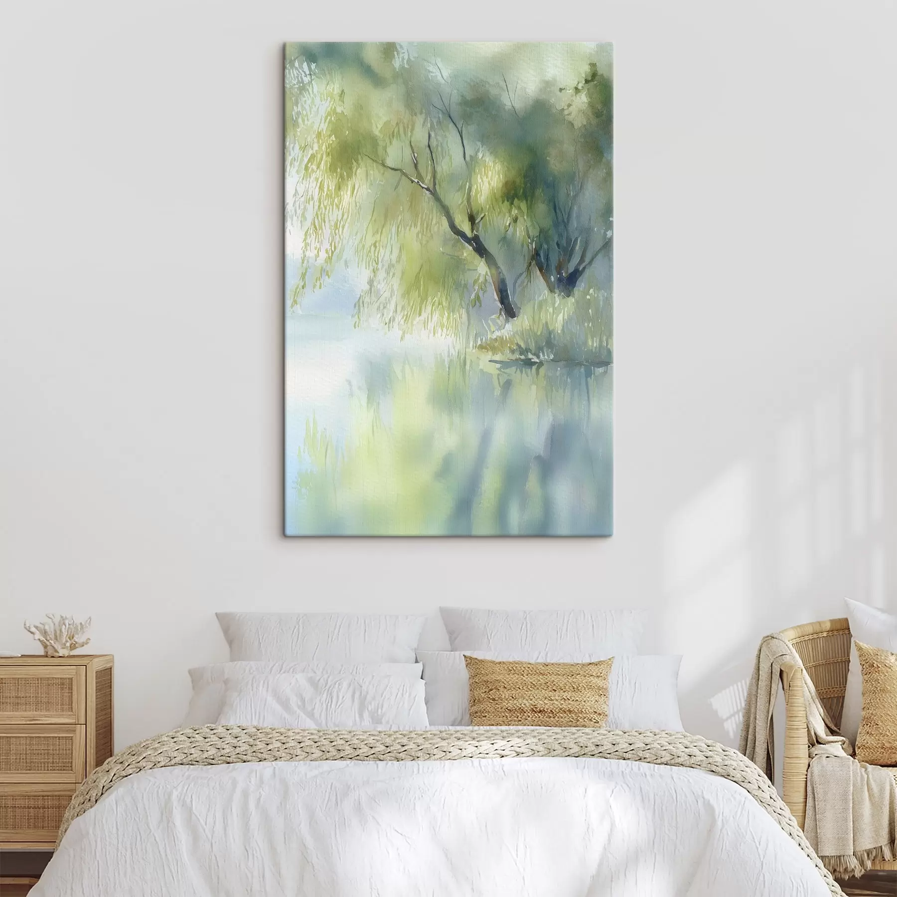 carta da parati salice sulla riva del lago in stile acquerello nr. s45715