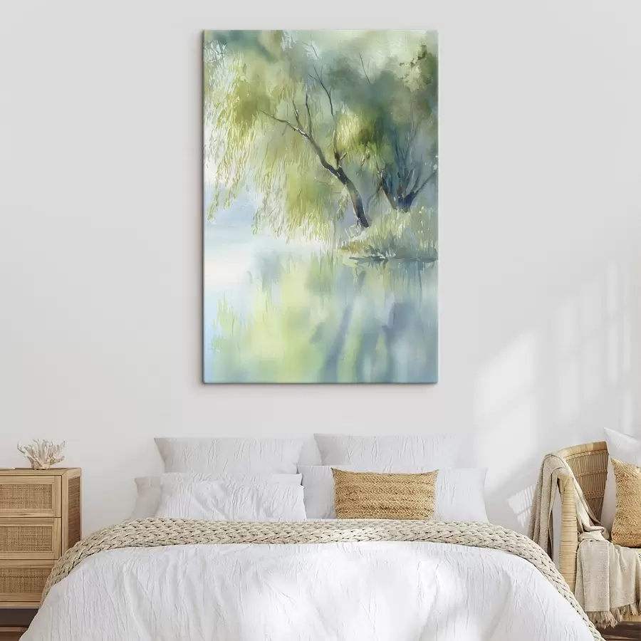 carta da parati salice sulla riva del lago in stile acquerello nr. s45715