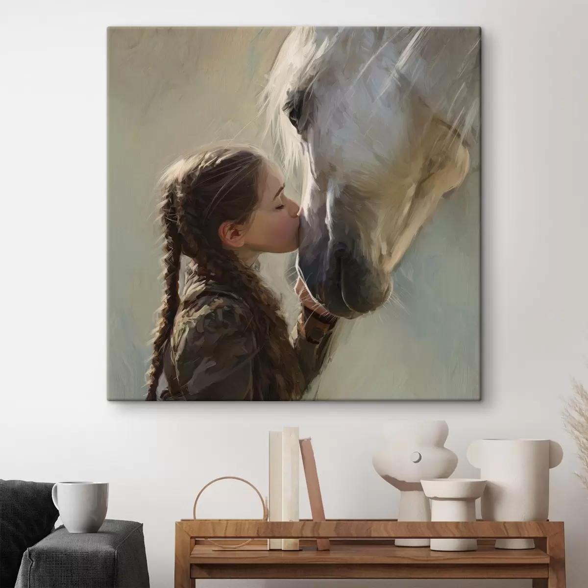 carta da parati ragazza che bacia un cavallo nr. s45731