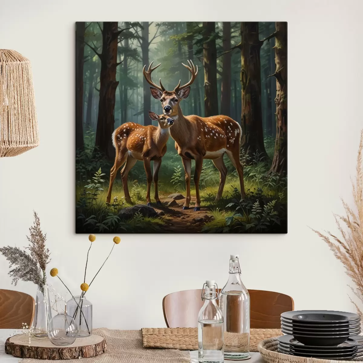 carta da parati cervo con cerbiatto nella foresta nr. s45732