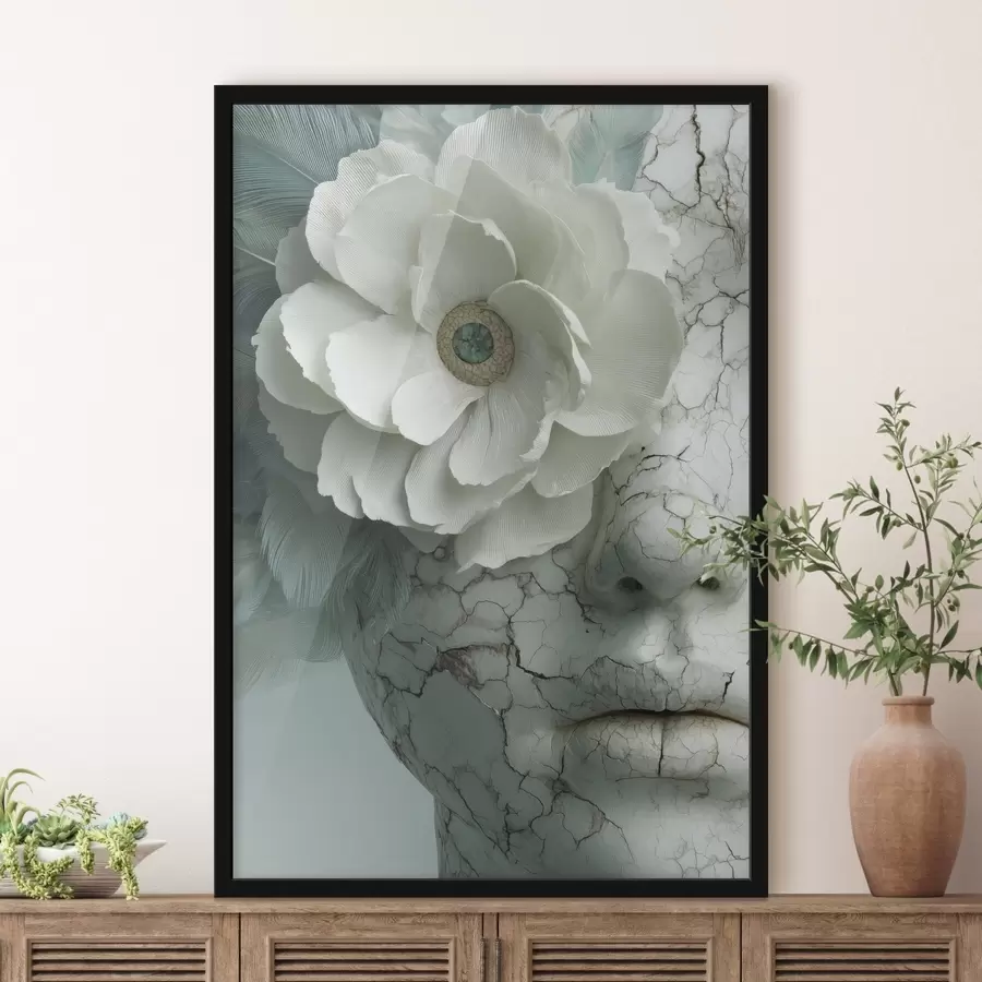 carta da parati faccia di marmo di una ragazza con un fiore nr. f45709