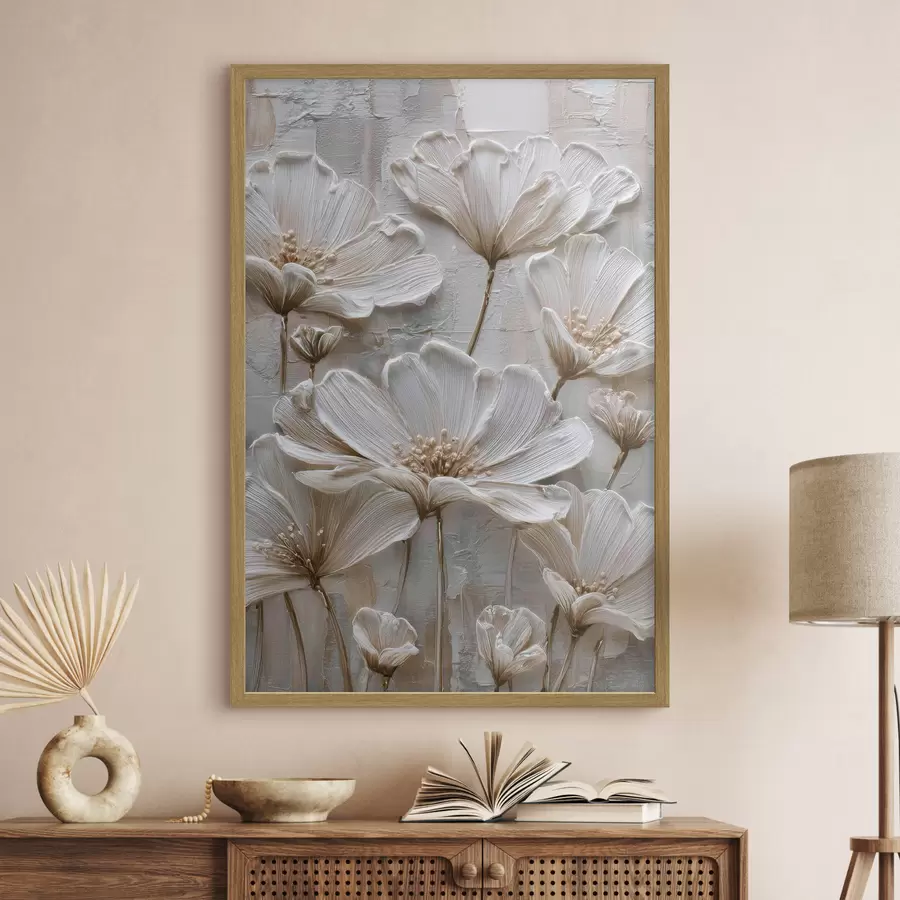 carta da parati fiori color crema con effetto impasto nr. f45713