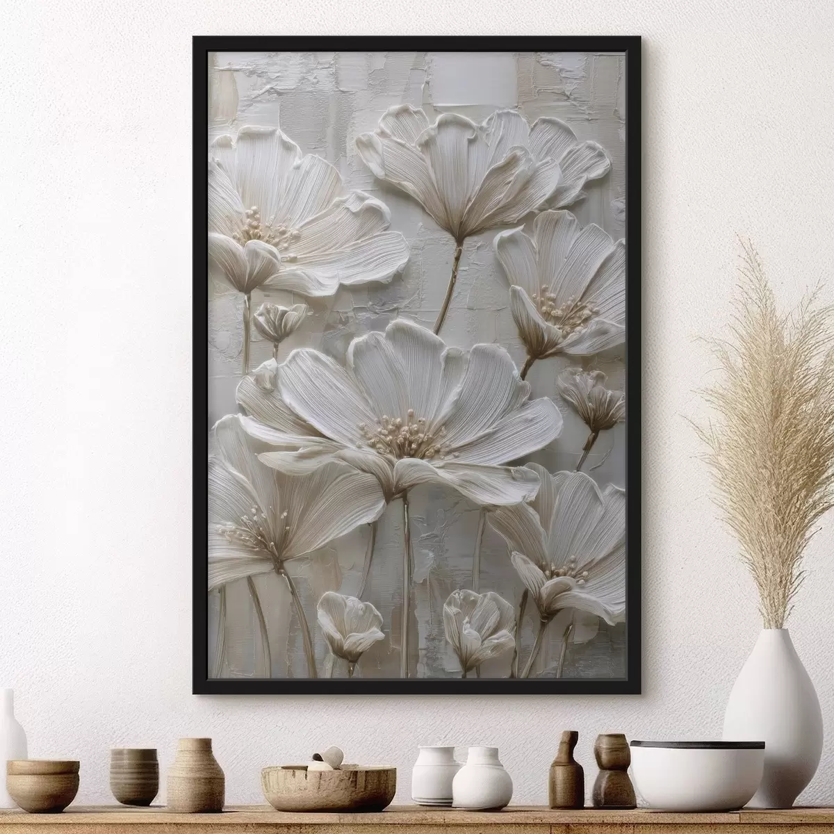 Poster fiori color crema con effetto impasto f45713