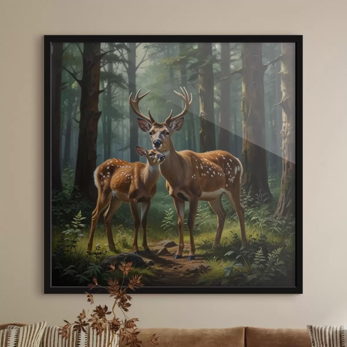 Poster cervo con cerbiatto nella foresta f45732