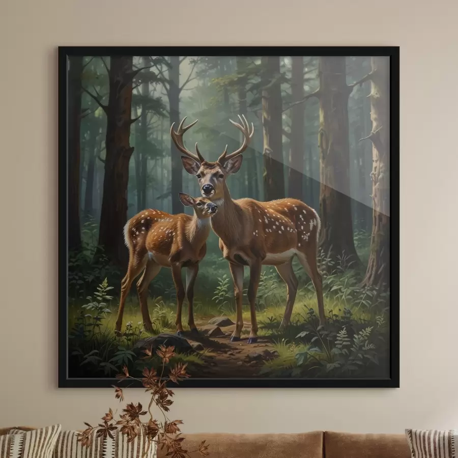 carta da parati cervo con cerbiatto nella foresta nr. f45732