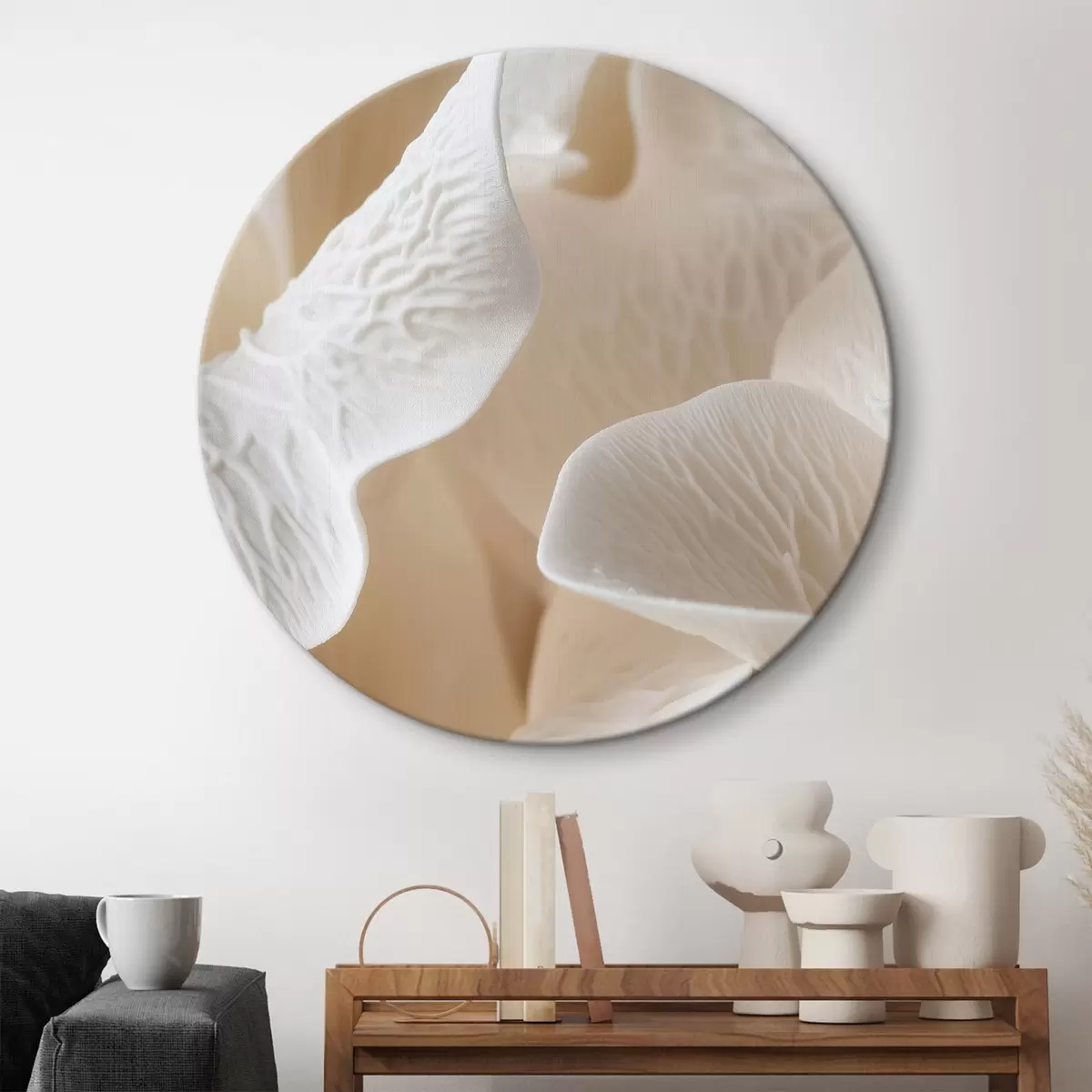 Quadri rotondi petali con venature nei toni del beige r45703