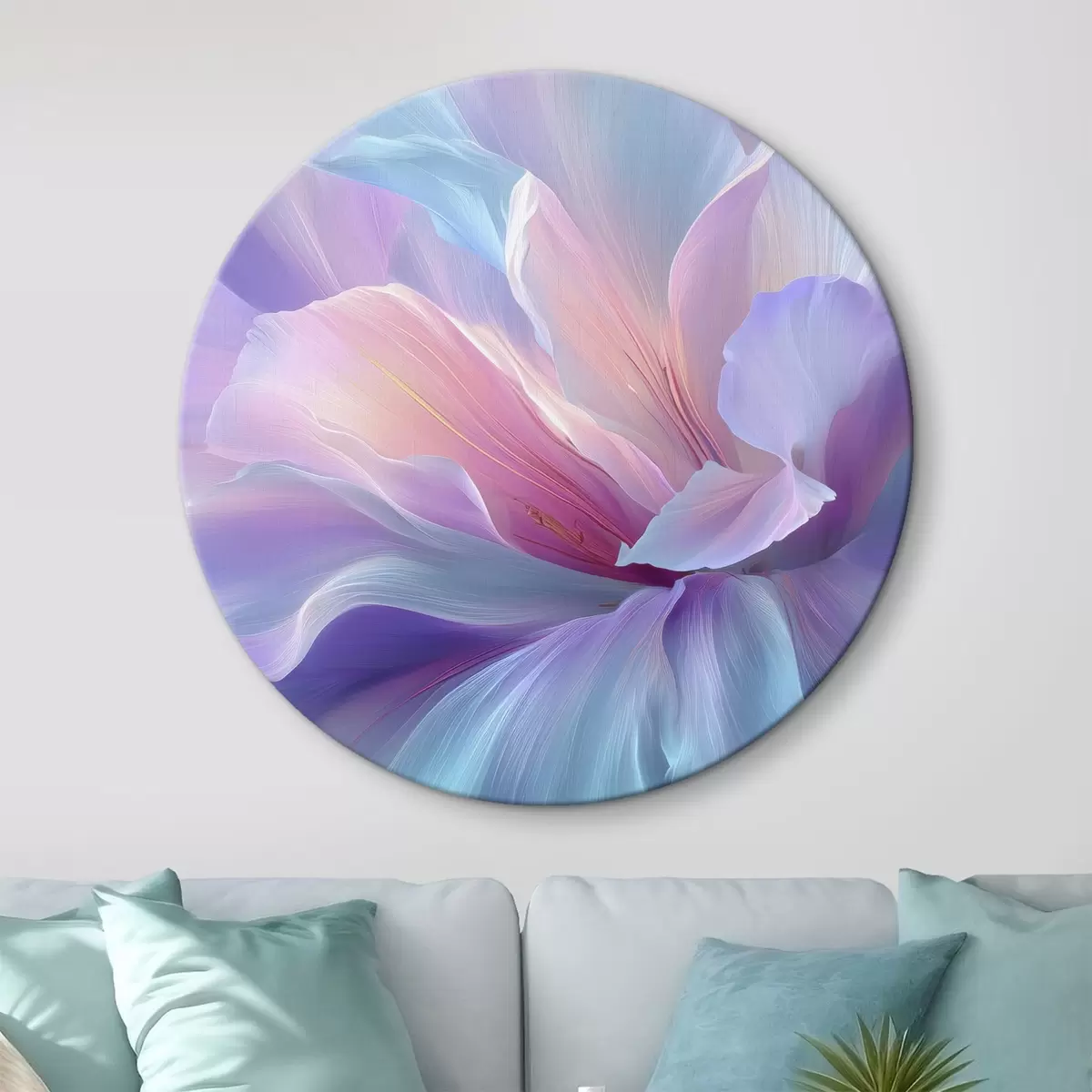 Quadri rotondi un delicato fiore fantastico con petali nei toni del viola, blu e rosa. r45710