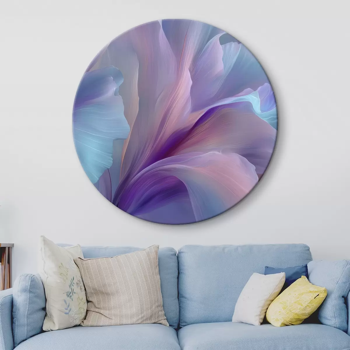 Quadri rotondi un delicato fiore fantastico con petali nei toni del viola, blu e rosa. r45711