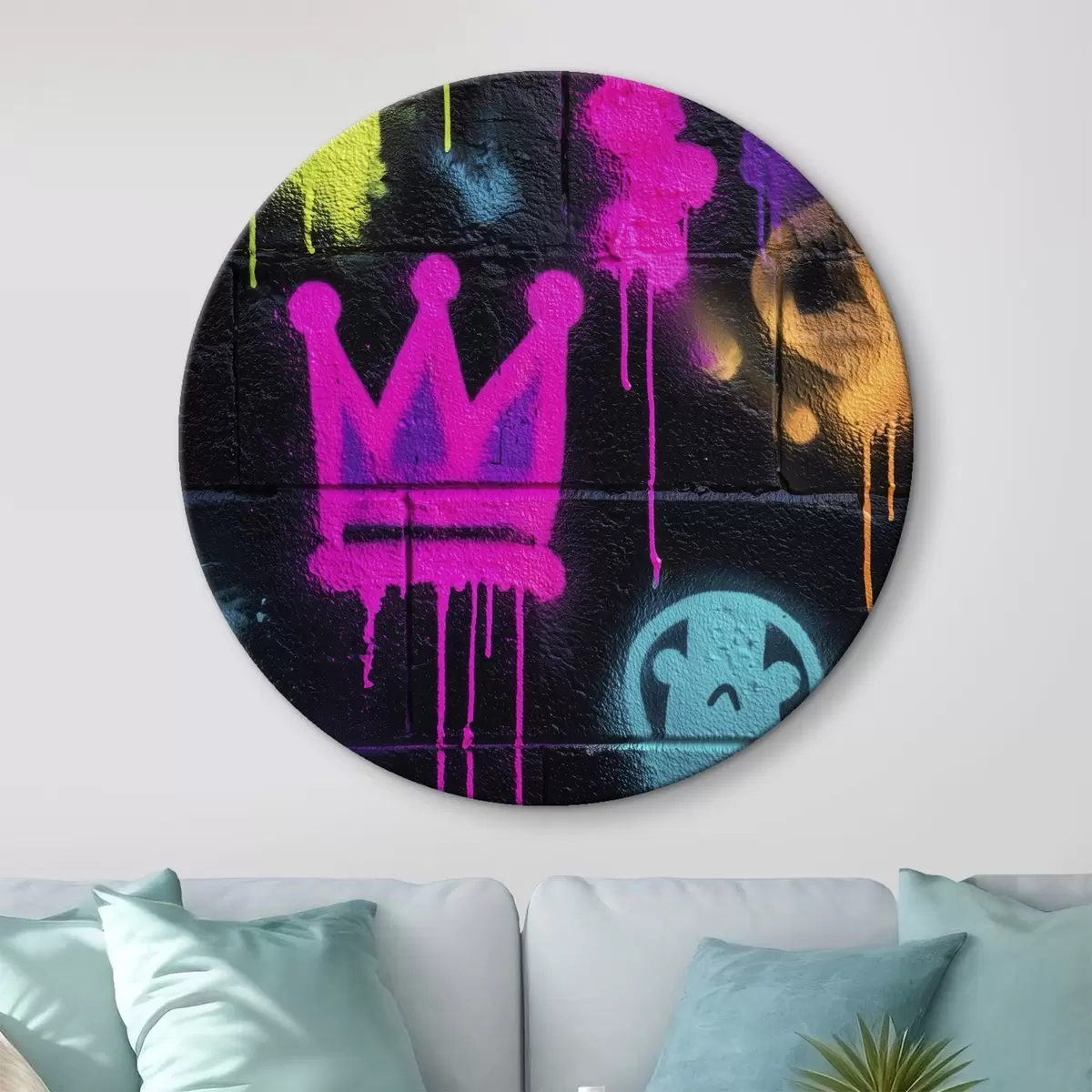 Quadri rotondi graffiti luminosi su sfondo scuro r45717