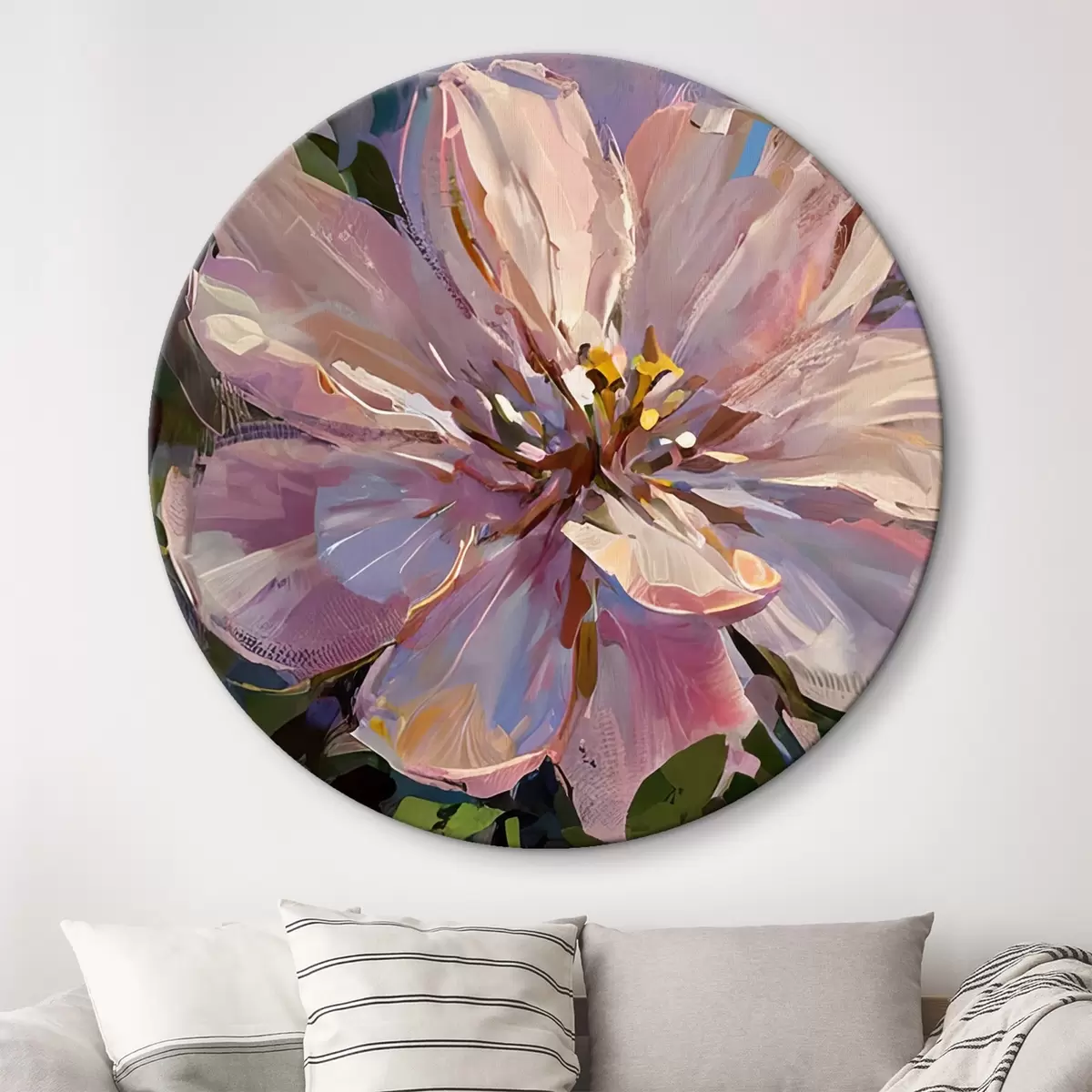 Quadri rotondi fiori rosa in stile pittura a olio r45723
