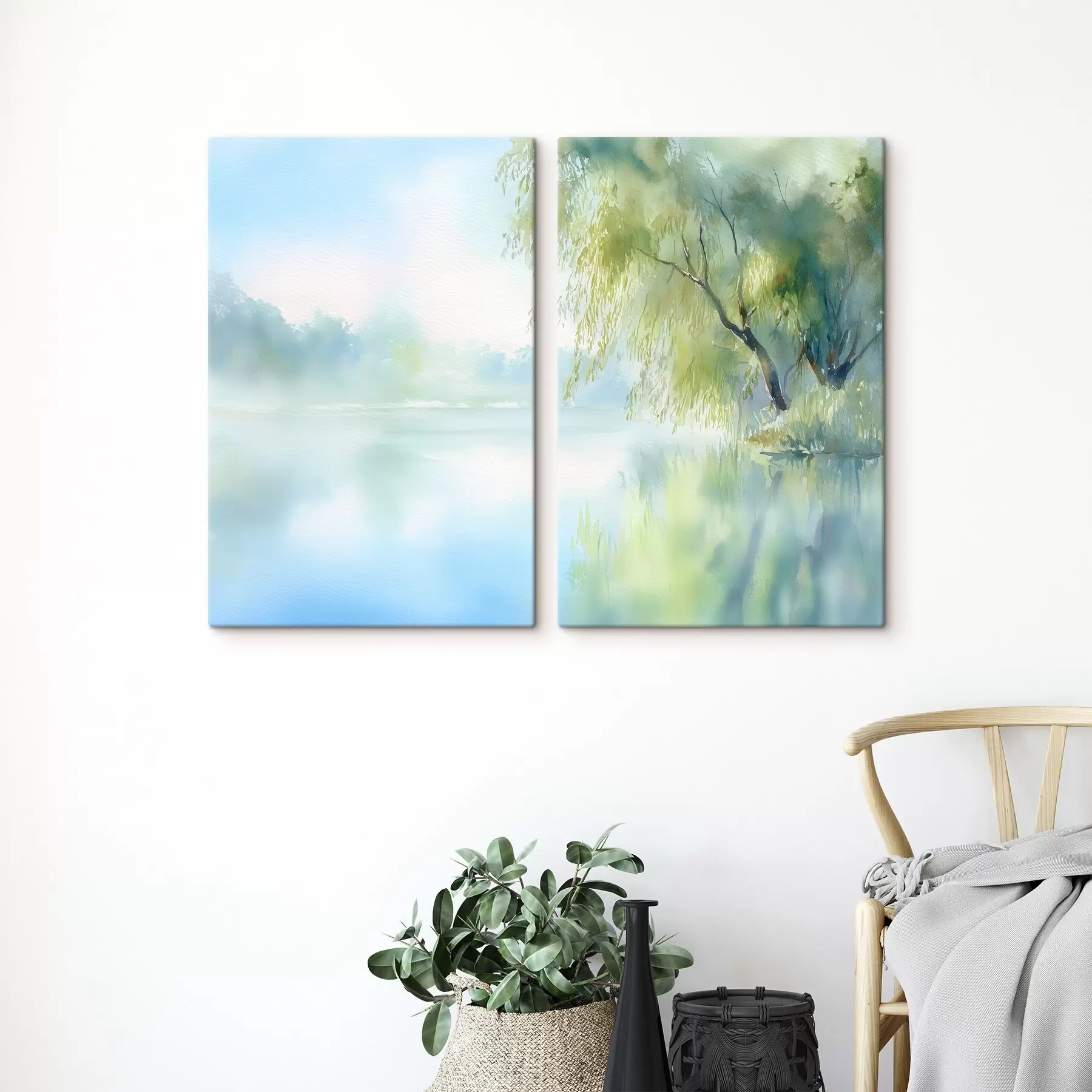 carta da parati salice sulla riva del lago in stile acquerello nr. m00702