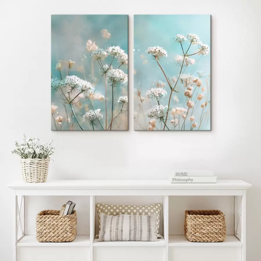 carta da parati Fiori di Queen Anne's Lace in stile acquerello su sfondo blu nr. m00705