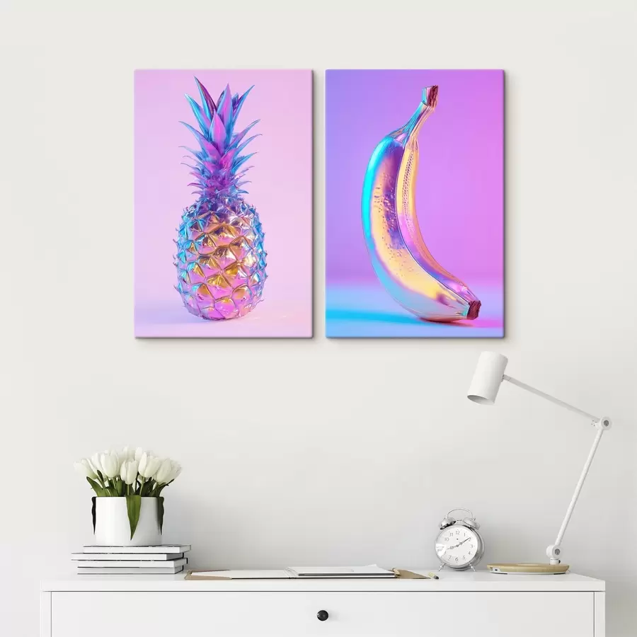 carta da parati ananas e banana luminosi e lucidi in stile pop art nr. m00737