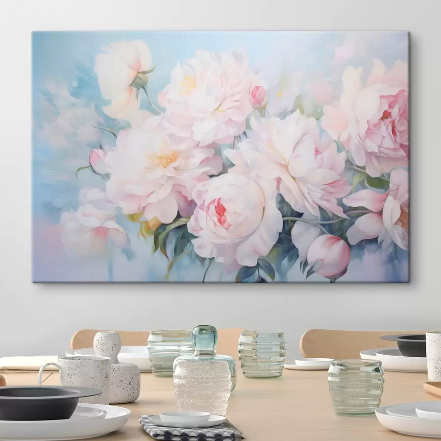 carta da parati Delicate peonie rosa su sfondo azzurro cielo nr. s45813