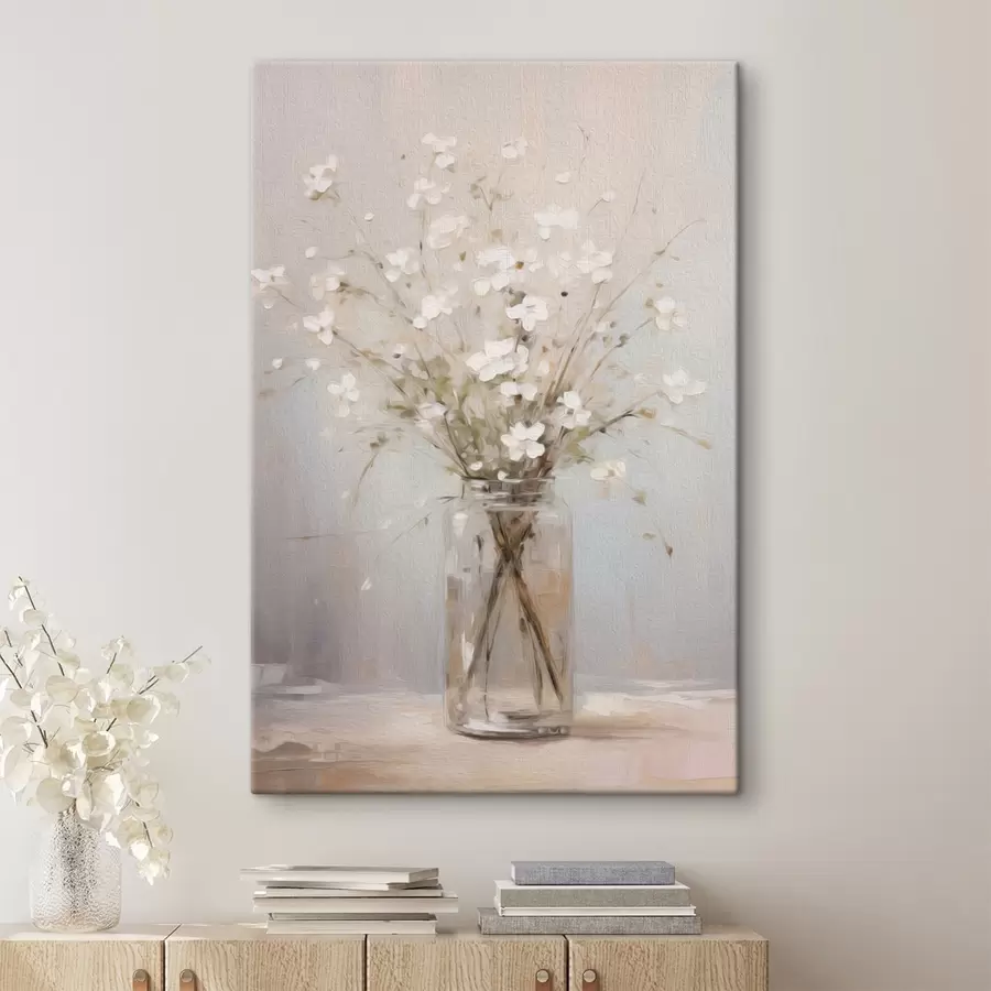 carta da parati Un bouquet di fiori bianchi in un vaso di vetro trasparente nr. s45814