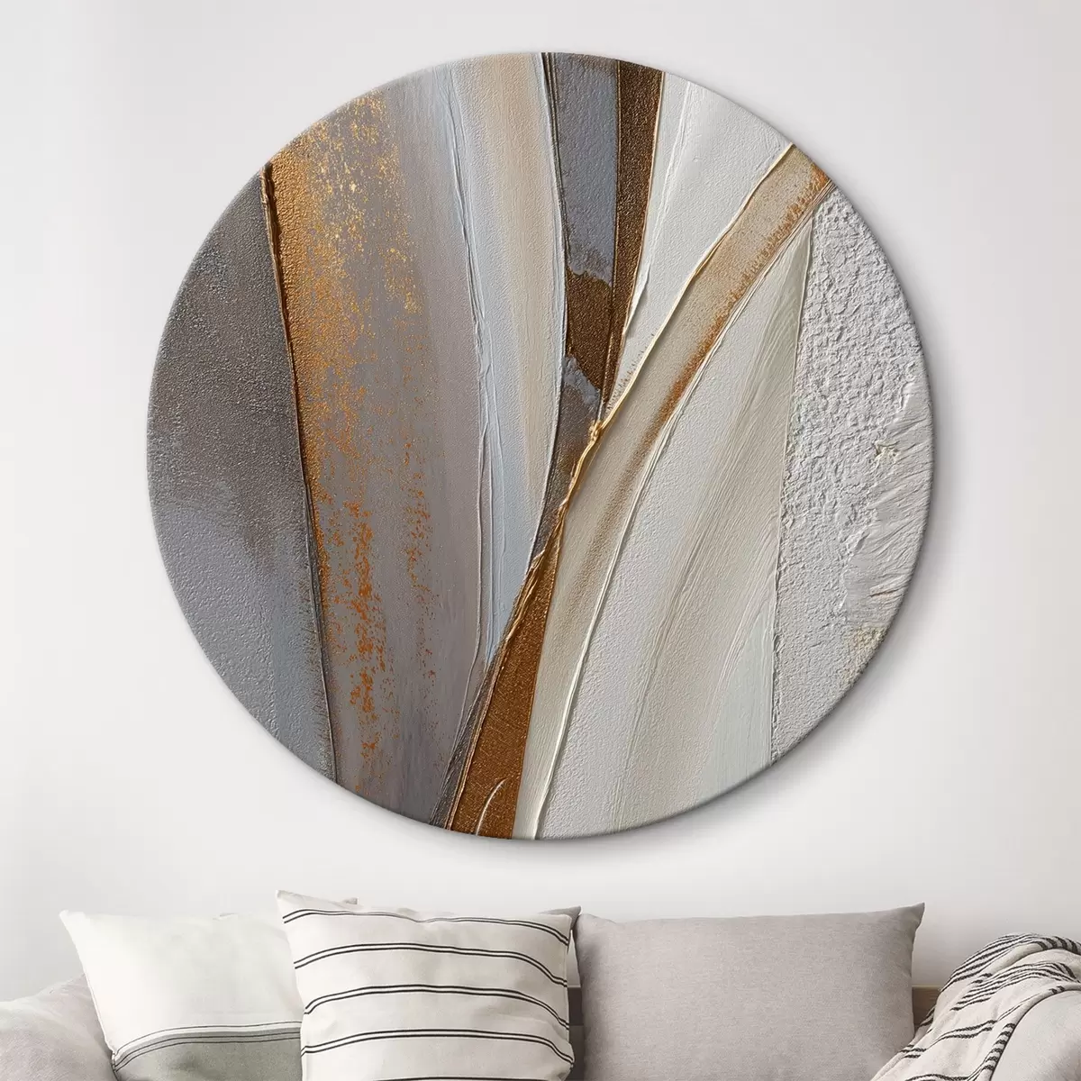 Quadri rotondi Linee astratte strutturate con riflessi gialli e arancioni r45810