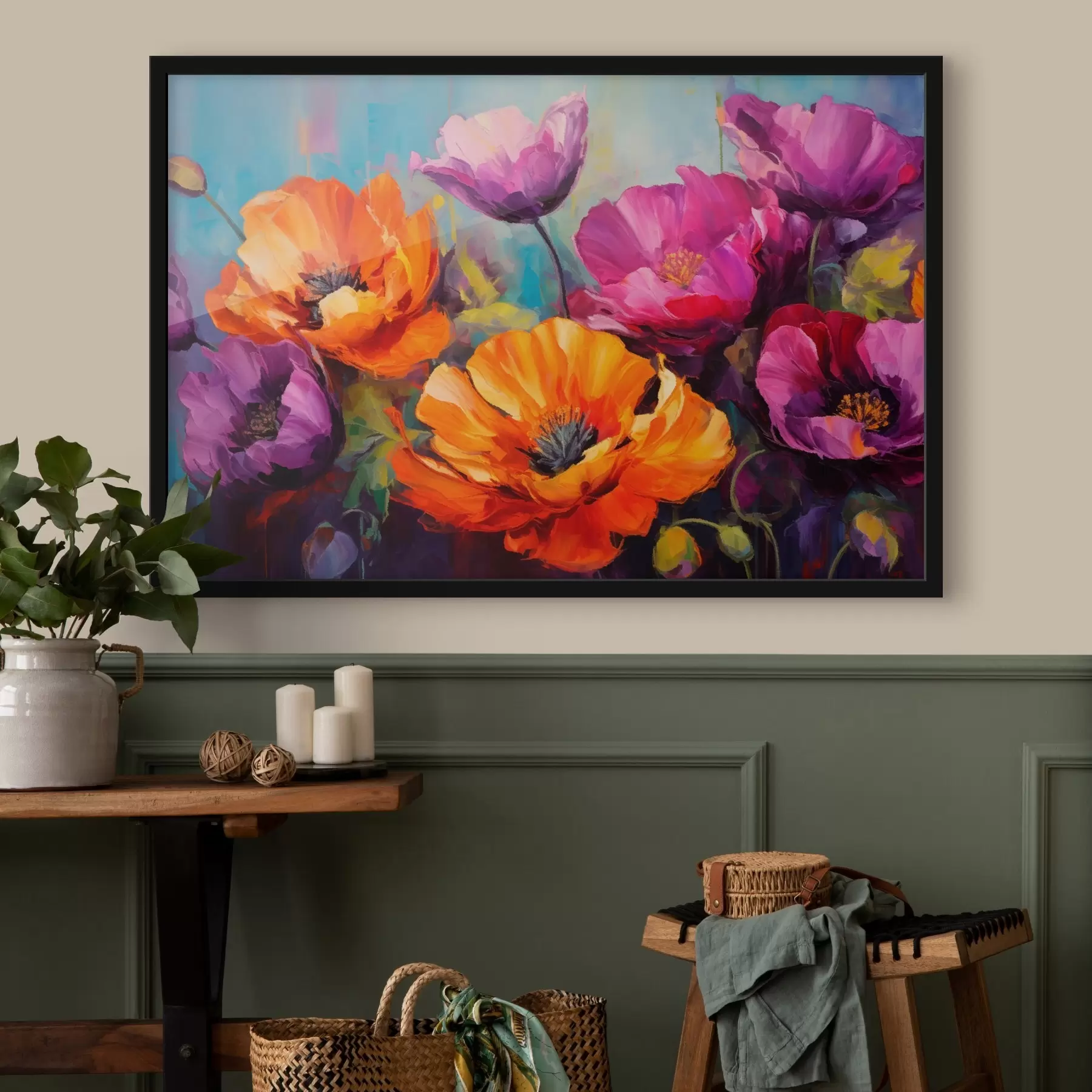 carta da parati Papaveri dai colori vivaci nelle tonalità del viola e dell'arancione nr. f45804