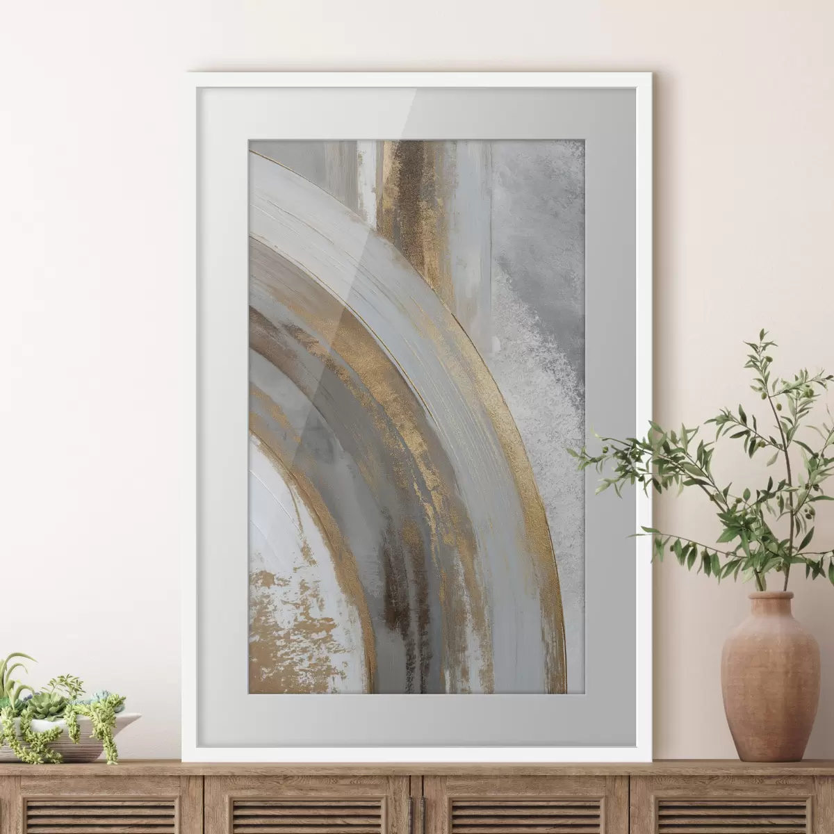 Poster Semicerchi astratti grigi e gialli f45809
