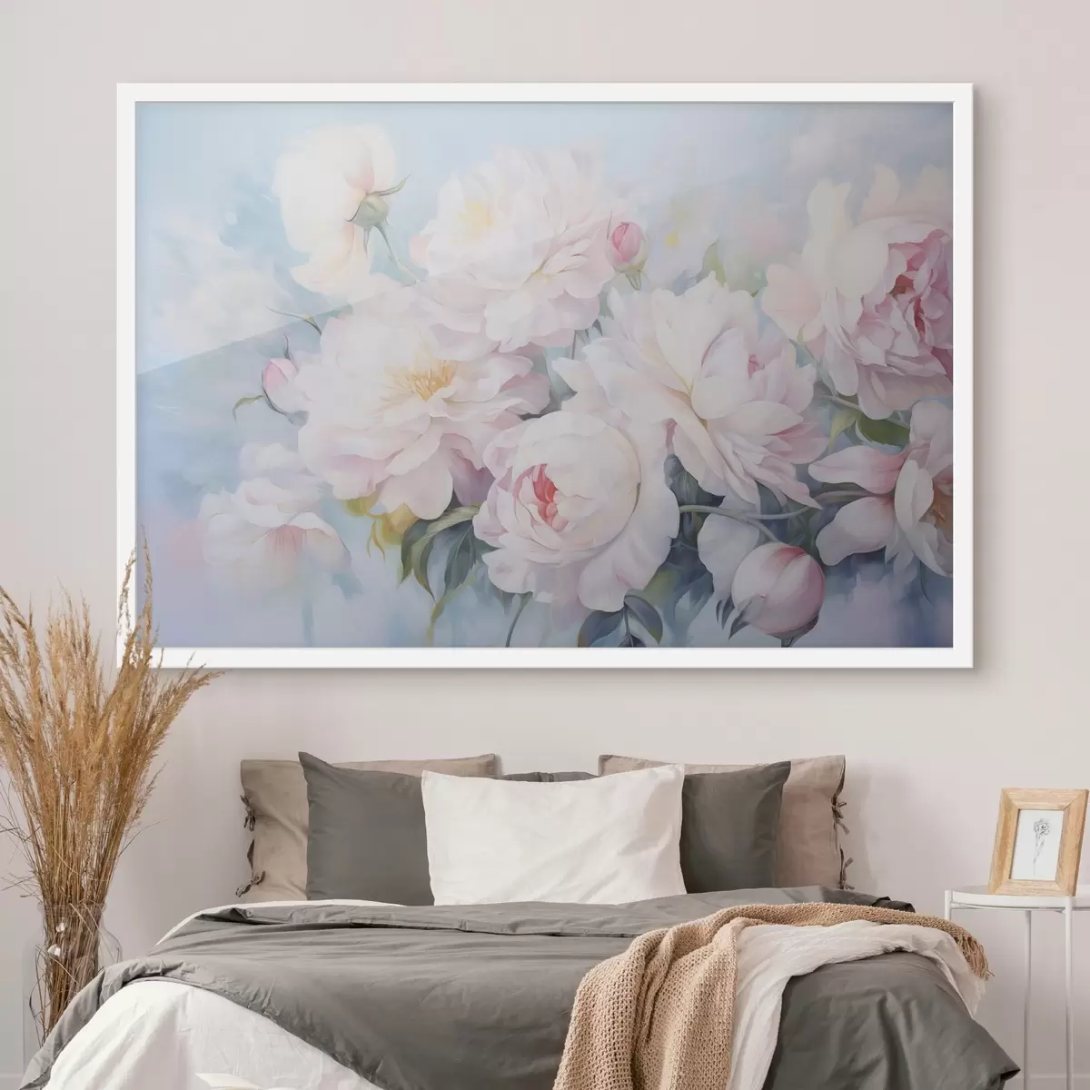 Poster Delicate peonie rosa su sfondo azzurro cielo f45813
