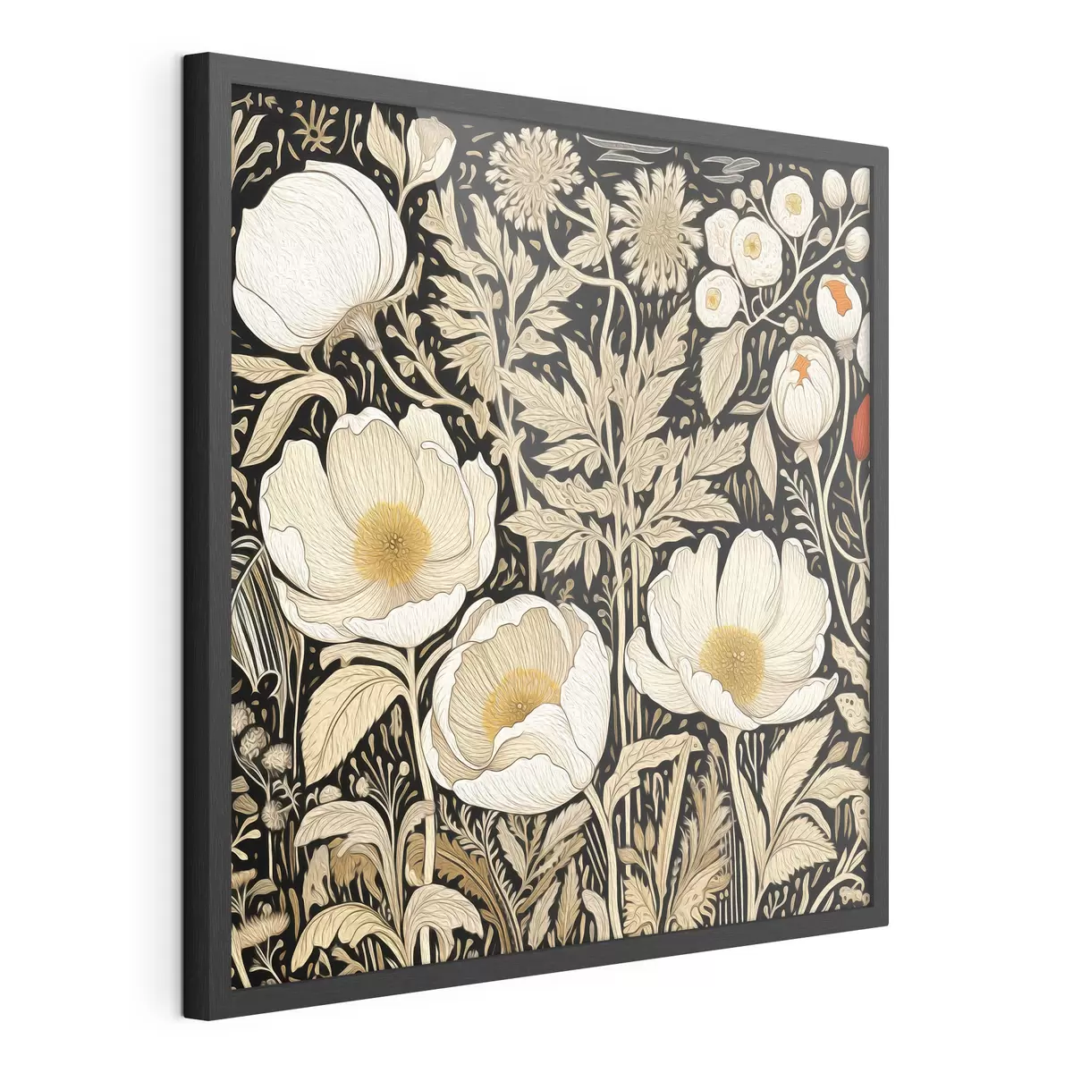 Poster Fiori color crema ed erba su sfondo nero f45816