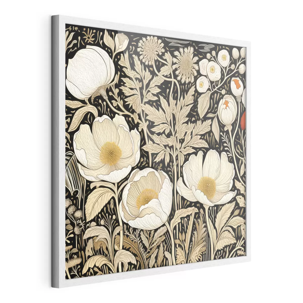 Poster Fiori color crema ed erba su sfondo nero f45816