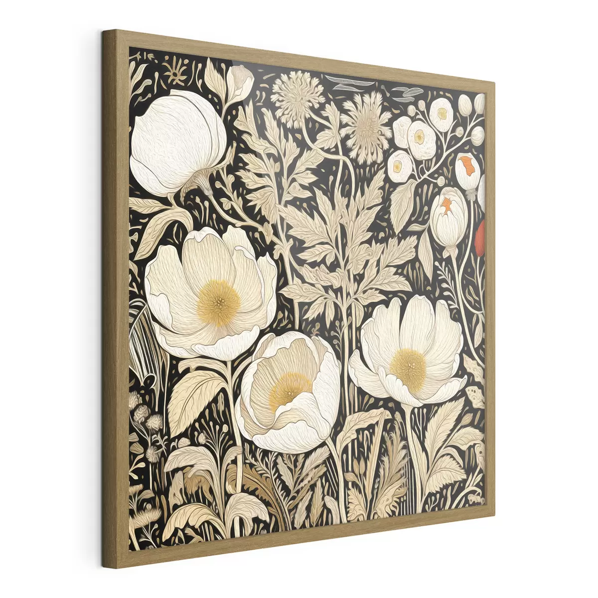Poster Fiori color crema ed erba su sfondo nero f45816