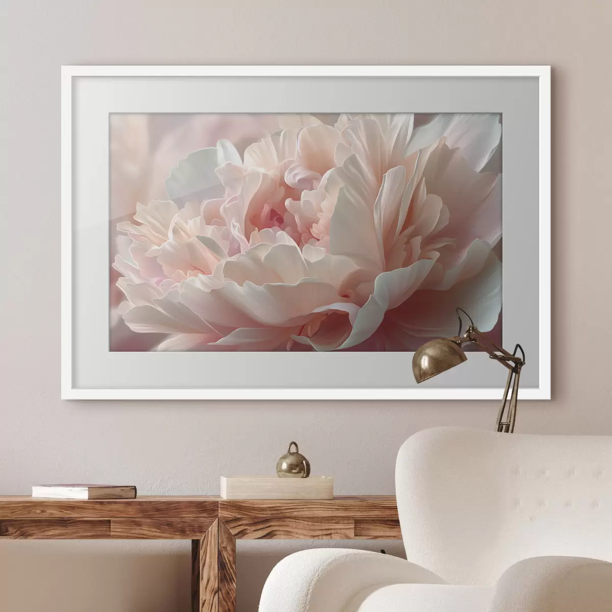 Poster Peonia in fiore nei toni del rosa e del beige f45825