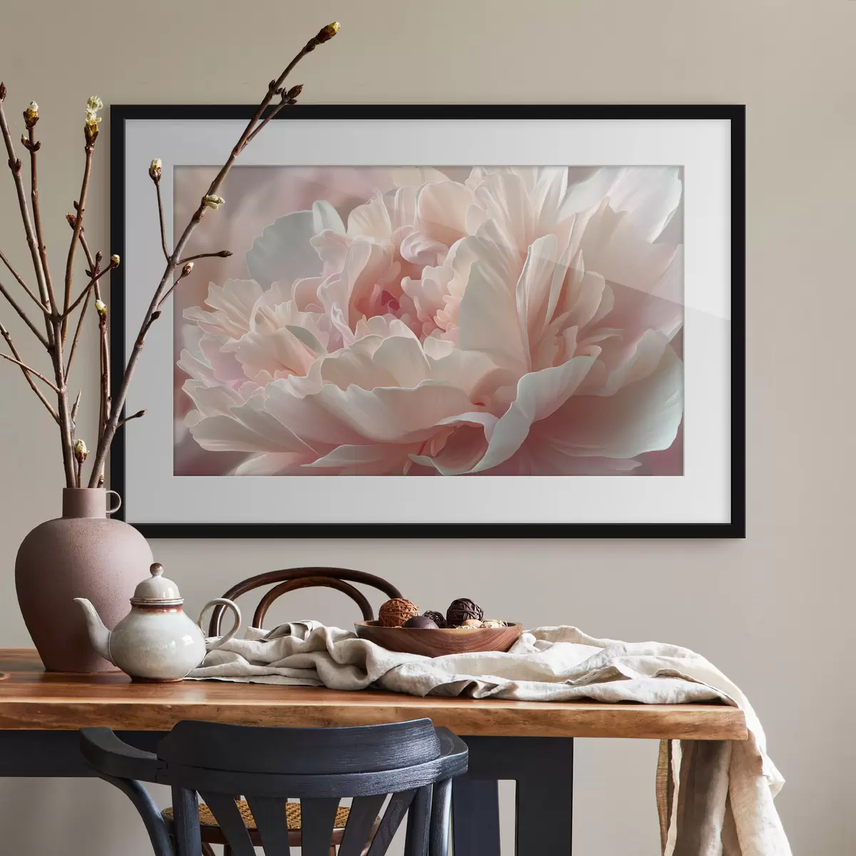 Poster Peonia in fiore nei toni del rosa e del beige f45825