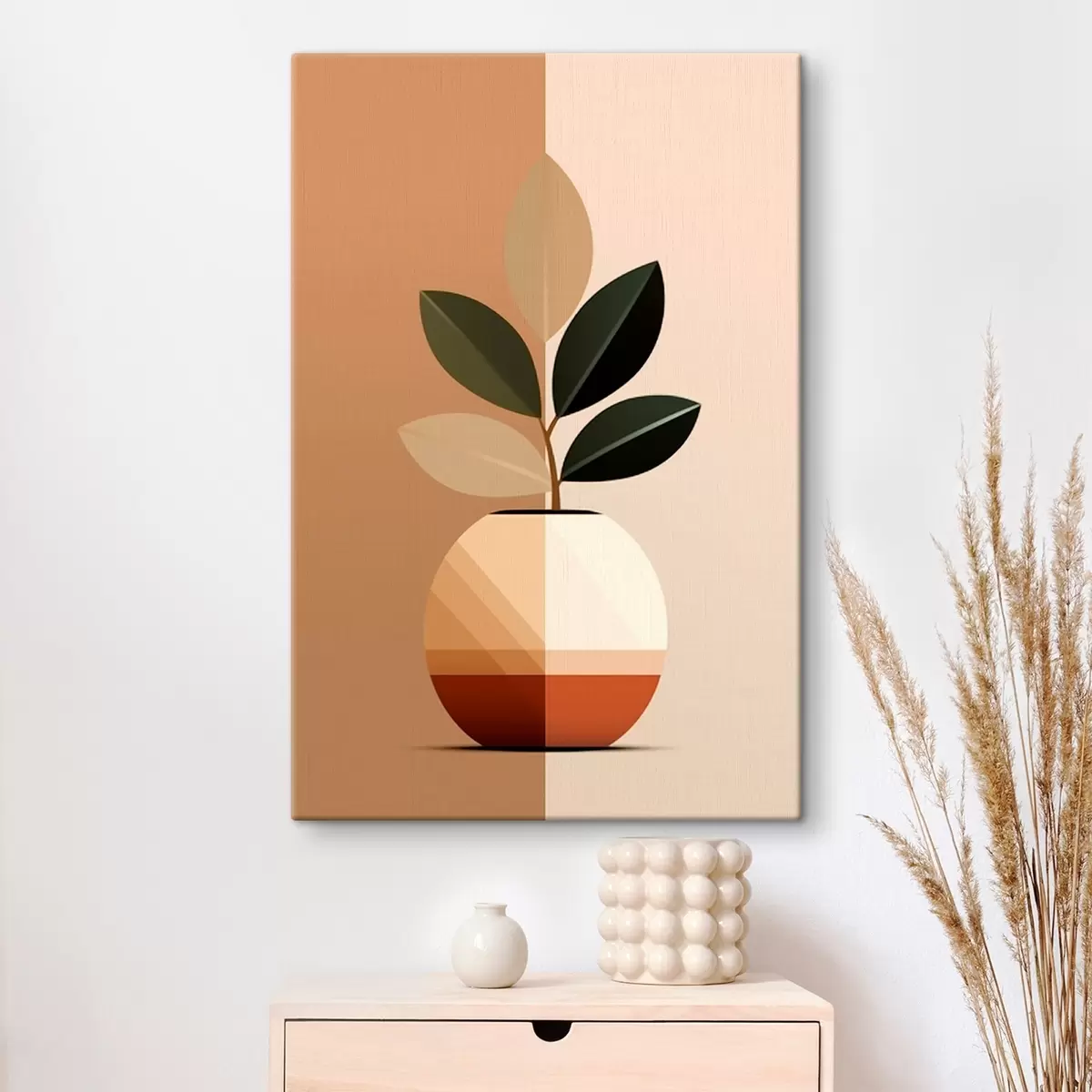 carta da parati Vaso geometrico con foglie nr. s45833