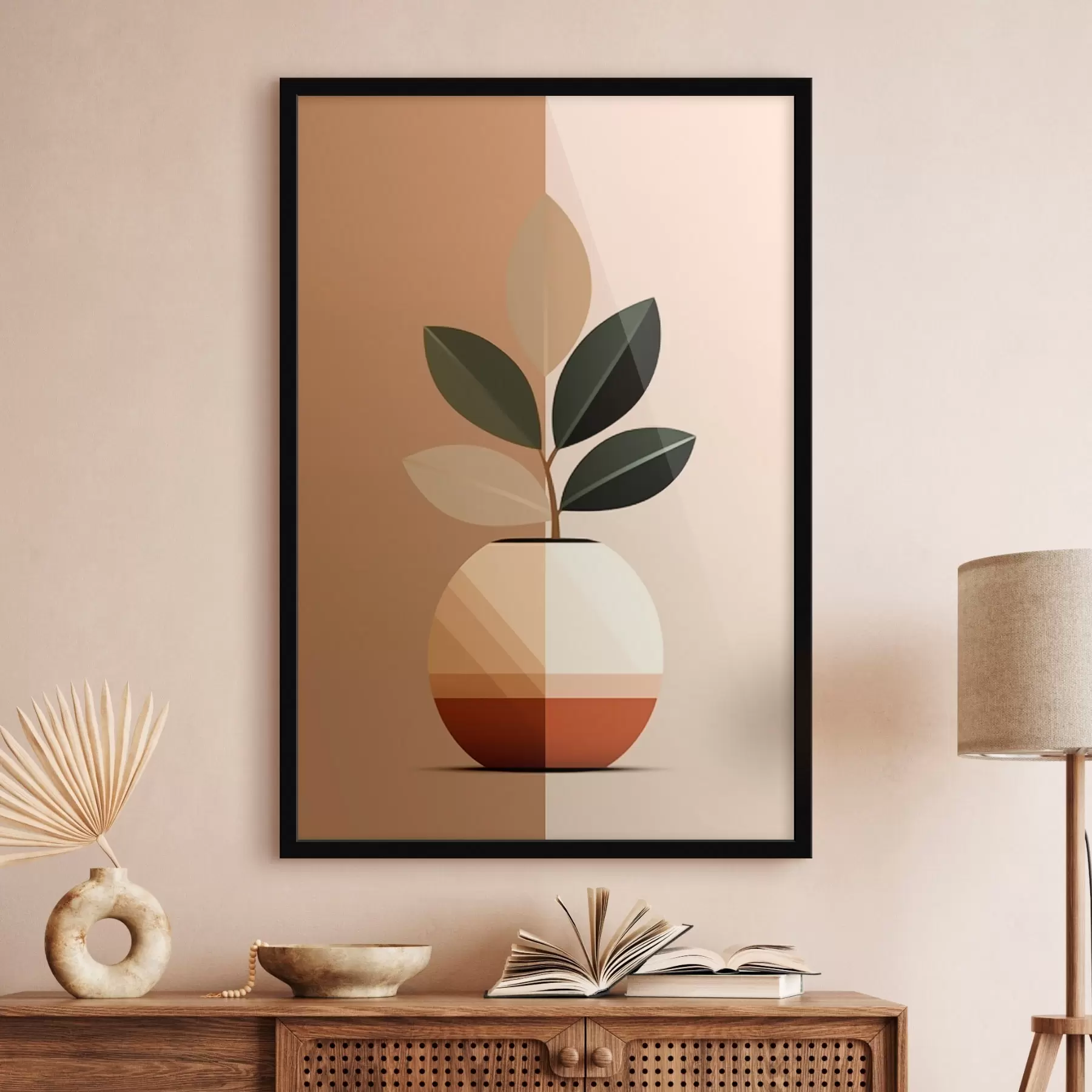 carta da parati Vaso geometrico con foglie nr. f45833