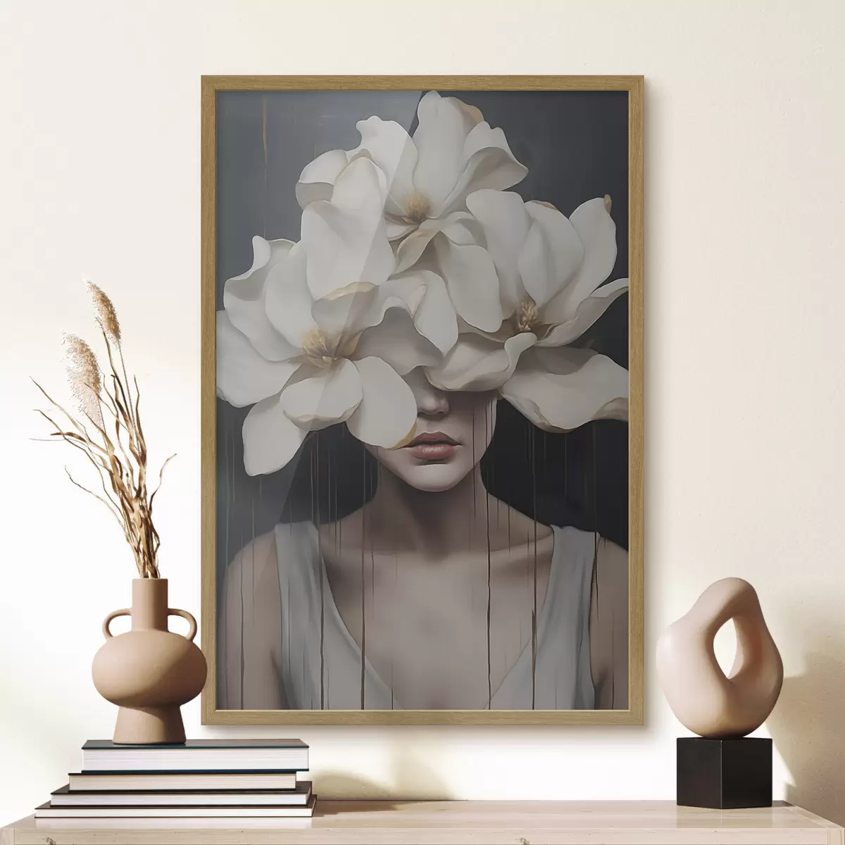 Poster Donna con fiori bianchi sulla testa f45843