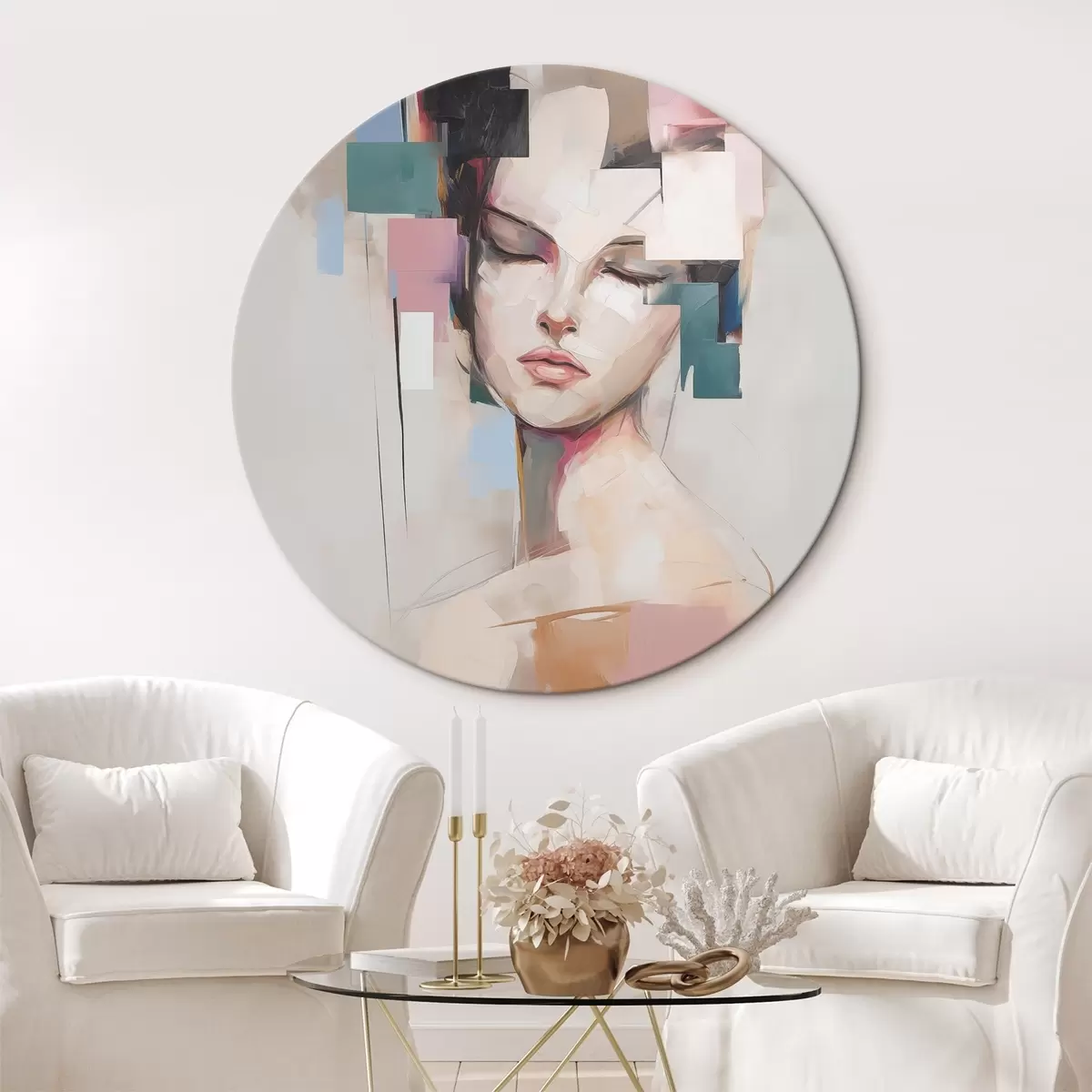 Quadri rotondi Ritratto astratto imitazione della pittura r45921