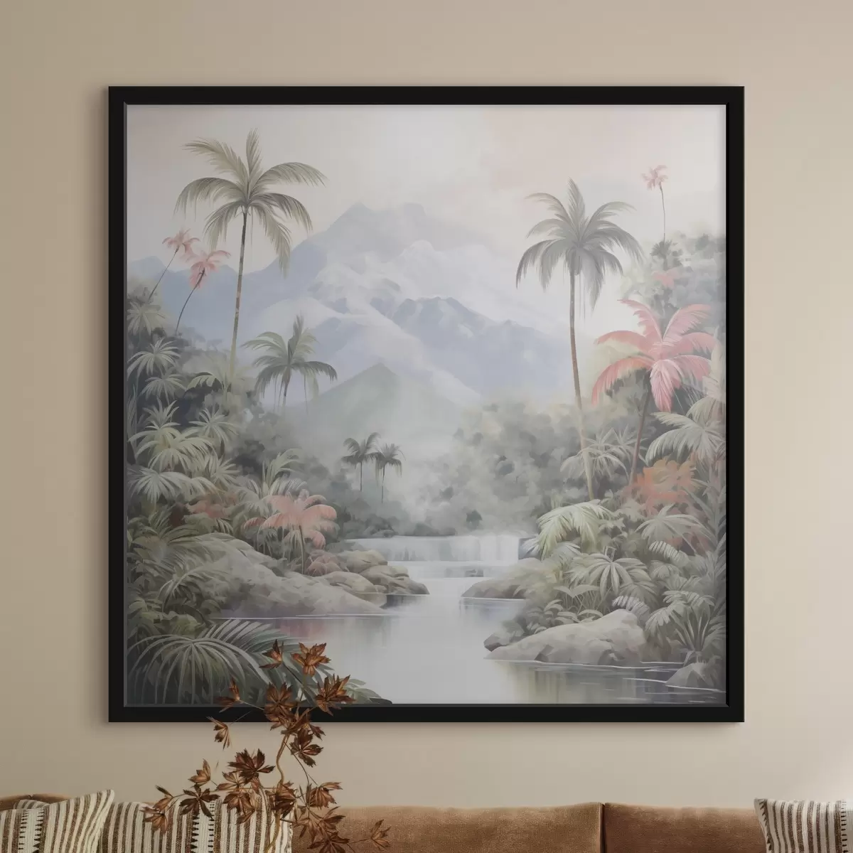 Poster Fiume nella foresta tropicale di fronte alle montagne f45913