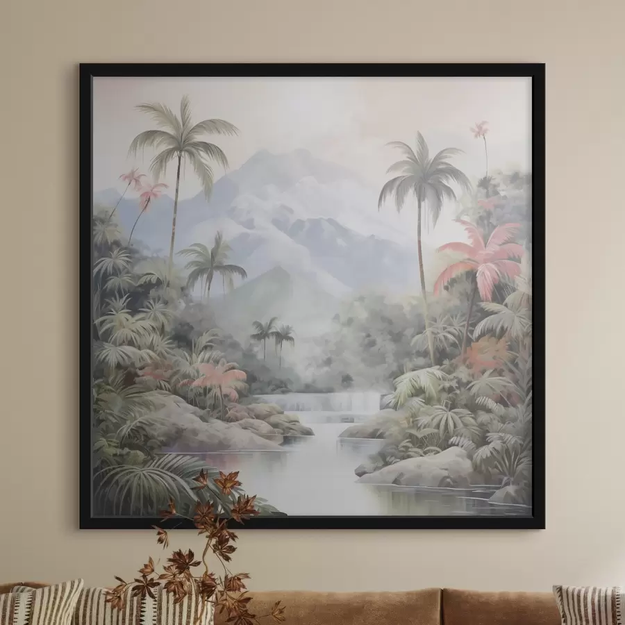 carta da parati Fiume nella foresta tropicale di fronte alle montagne nr. f45913