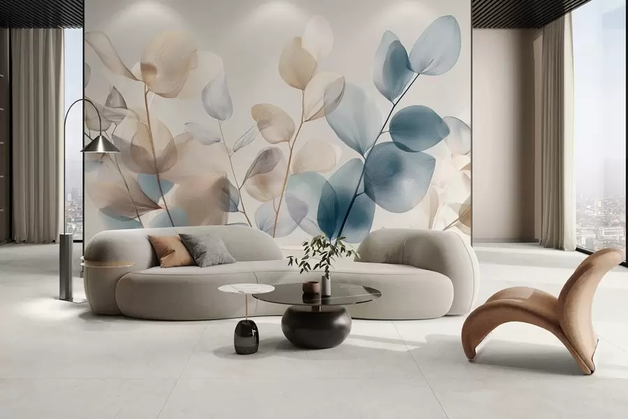 carta da parati eleganti foglie di eucalipto con venature nr. w04503