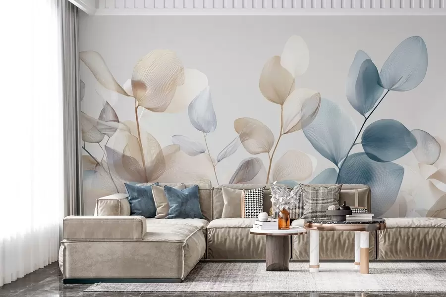 carta da parati eleganti foglie di eucalipto con venature nr. w04503