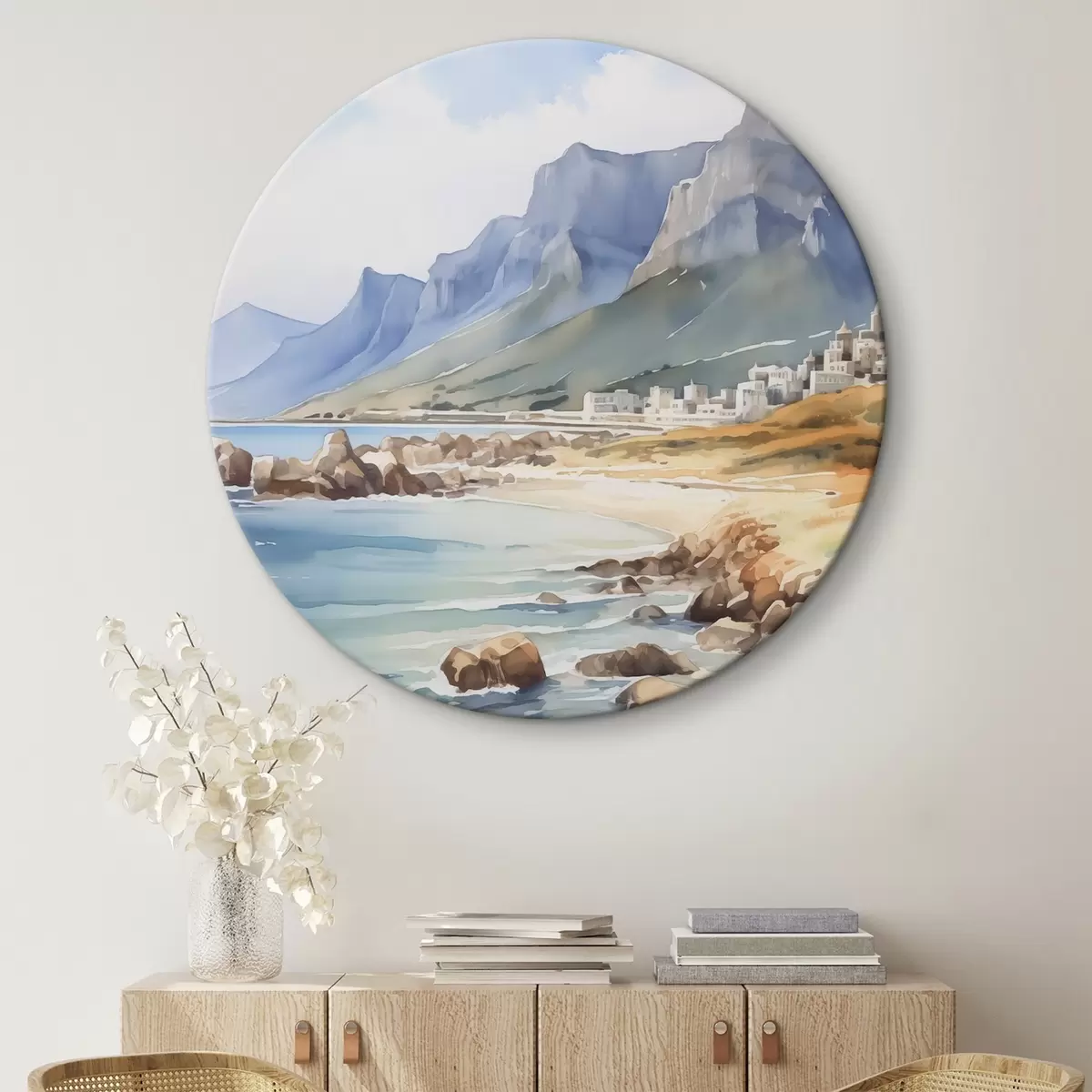 Quadri rotondi Imitazione acquerello della riva del mare r45978