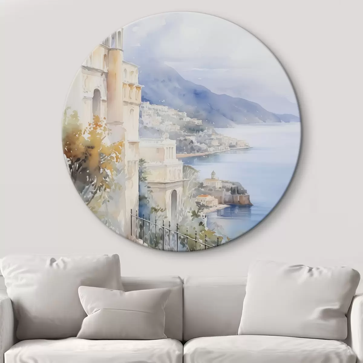 Quadri rotondi Baia vicino alla città imitazione dell'acquerello r45979