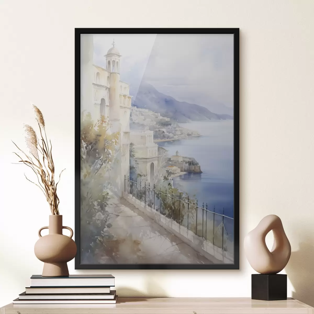 Poster Baia vicino alla città imitazione dell'acquerello f45979