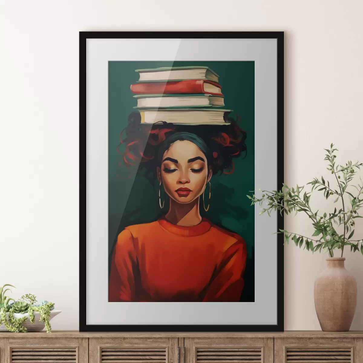 Poster Donna con libri sulla testa f45952
