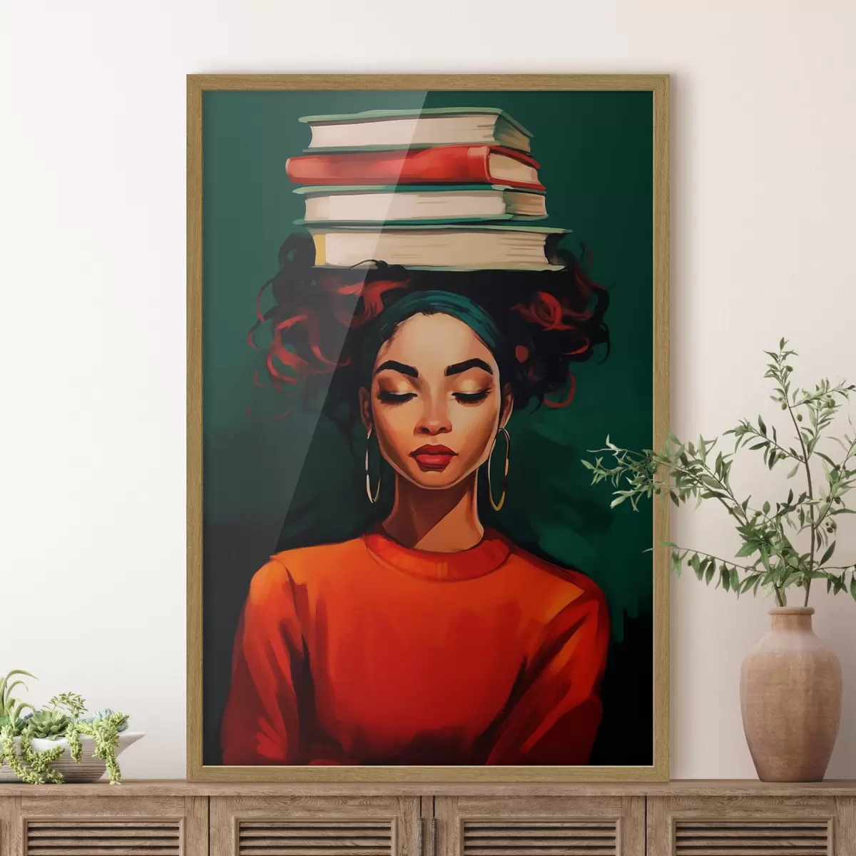 Poster Donna con libri sulla testa f45952