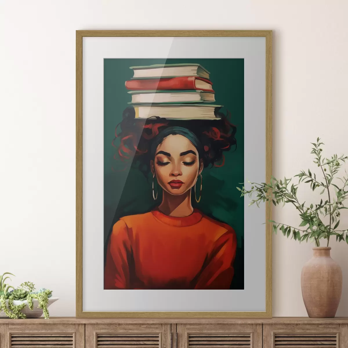 Poster Donna con libri sulla testa f45952