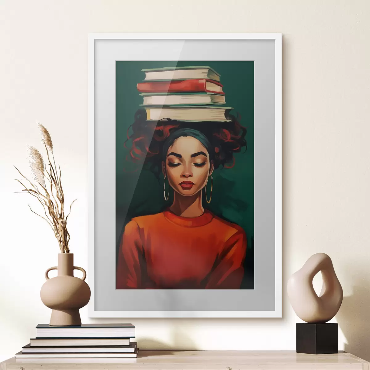 Poster Donna con libri sulla testa f45952